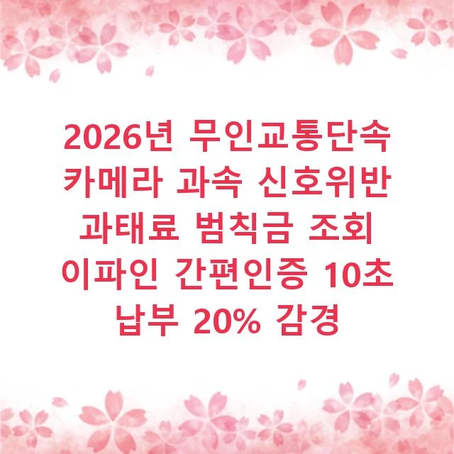 2026년 무인교통단속 카메라 과속 신호위반 과태료 범칙금 조회 이파인 간편인증 10초 납부 20% 감경