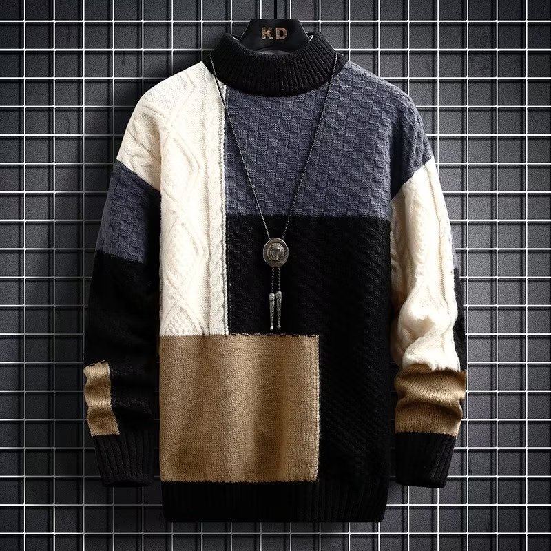 Herren-Strickpullover mit Stehkragen, gefüttert