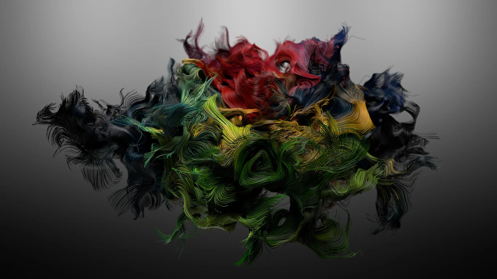 Abstract Swirling Fibers Against Gray - Generative Abstract Art 2K Wallpaper (2560x1440)