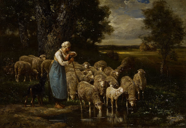 Shepherdess and Sheep Fontainebleau 19th century