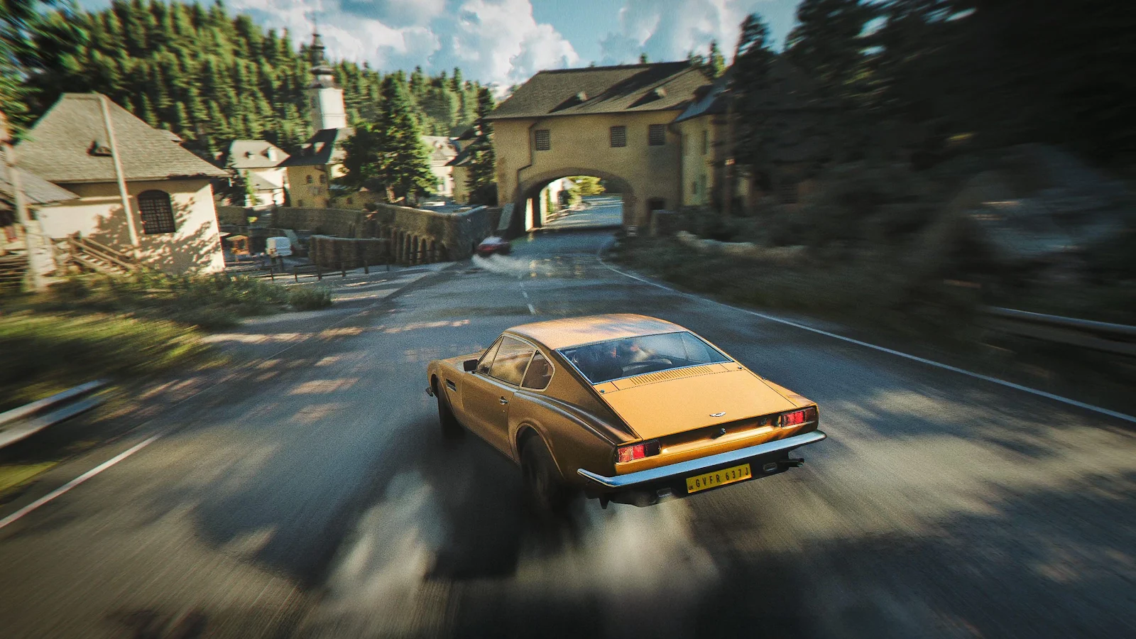Classic Gold Sports Car Speeding 4K Desktop Wallpaper