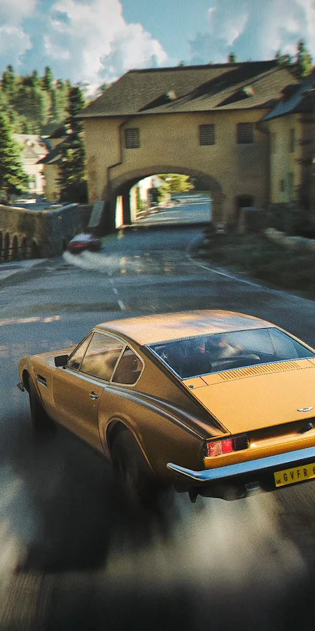 Classic Gold Sports Car Speeding 4K Phone Wallpaper