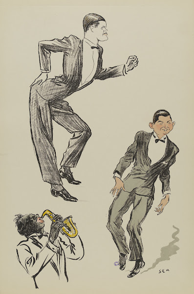 Deux personnages masculins dansant le charleston 1927