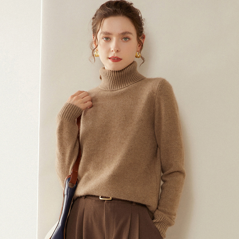 Women's Cashmere Sweater, High Neck, Double Knit