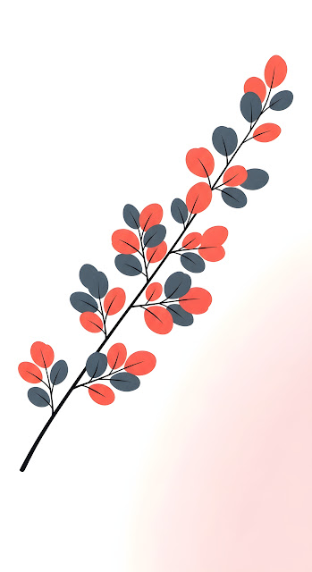 Minimalist Branch Illustration with Coral and Slate Leaves - Free mobile Wallpaper