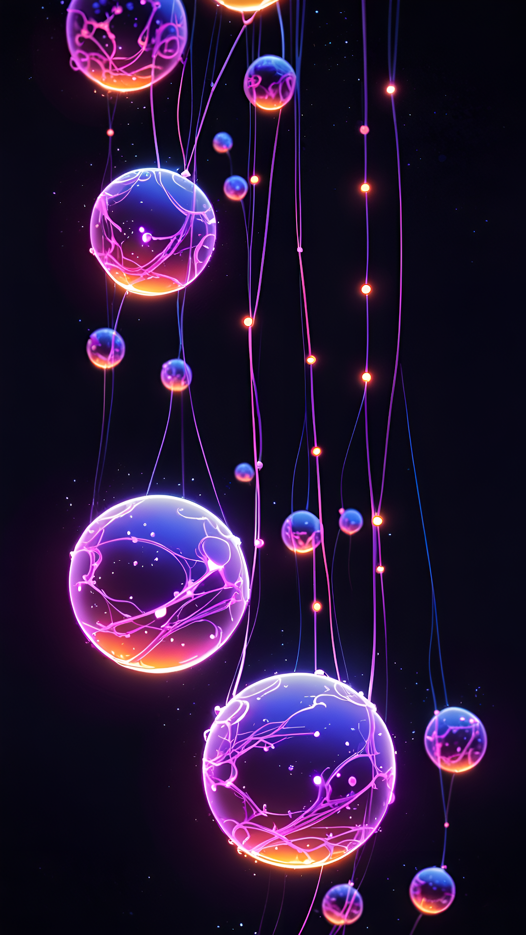 Neon Energy Orbs Hanging in Void, Abstract Purple Glow - Free 4K mobile Wallpaper