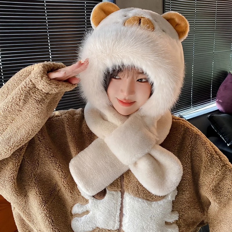 Plush set: Hooded beanie and scarf