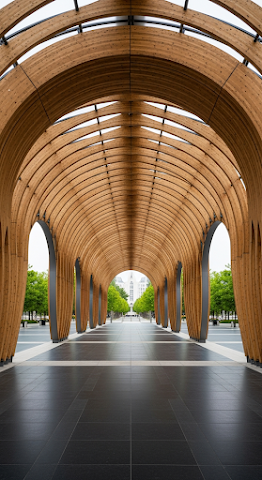 Wavy Wooden Arch Tunnel Walkway