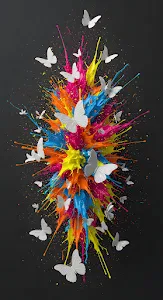 White Butterflies Flying from Explosive CMYK Paint Splash
