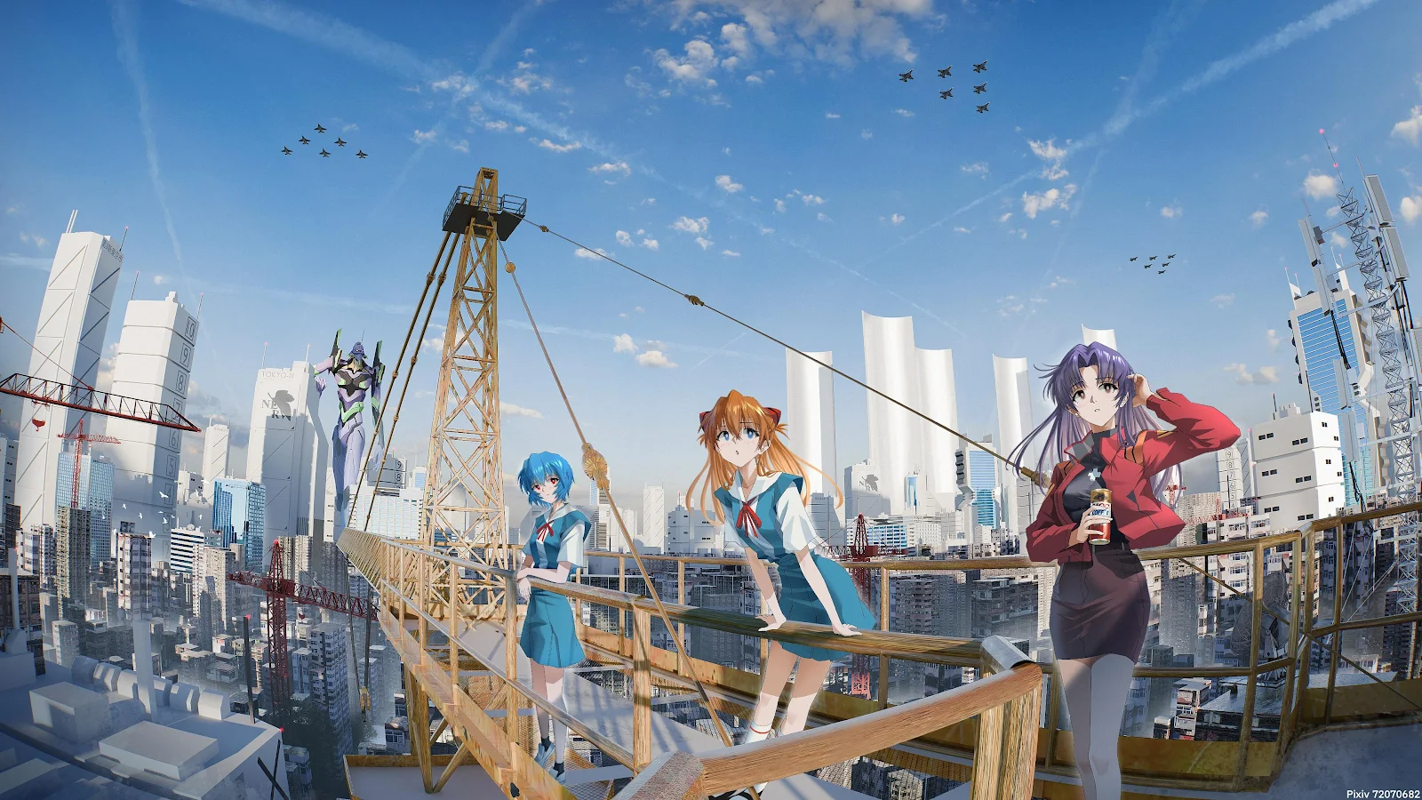 Neon Genesis Evangelion Cityscape View - Anime Illustration 4K Wallpaper (3840x2160)