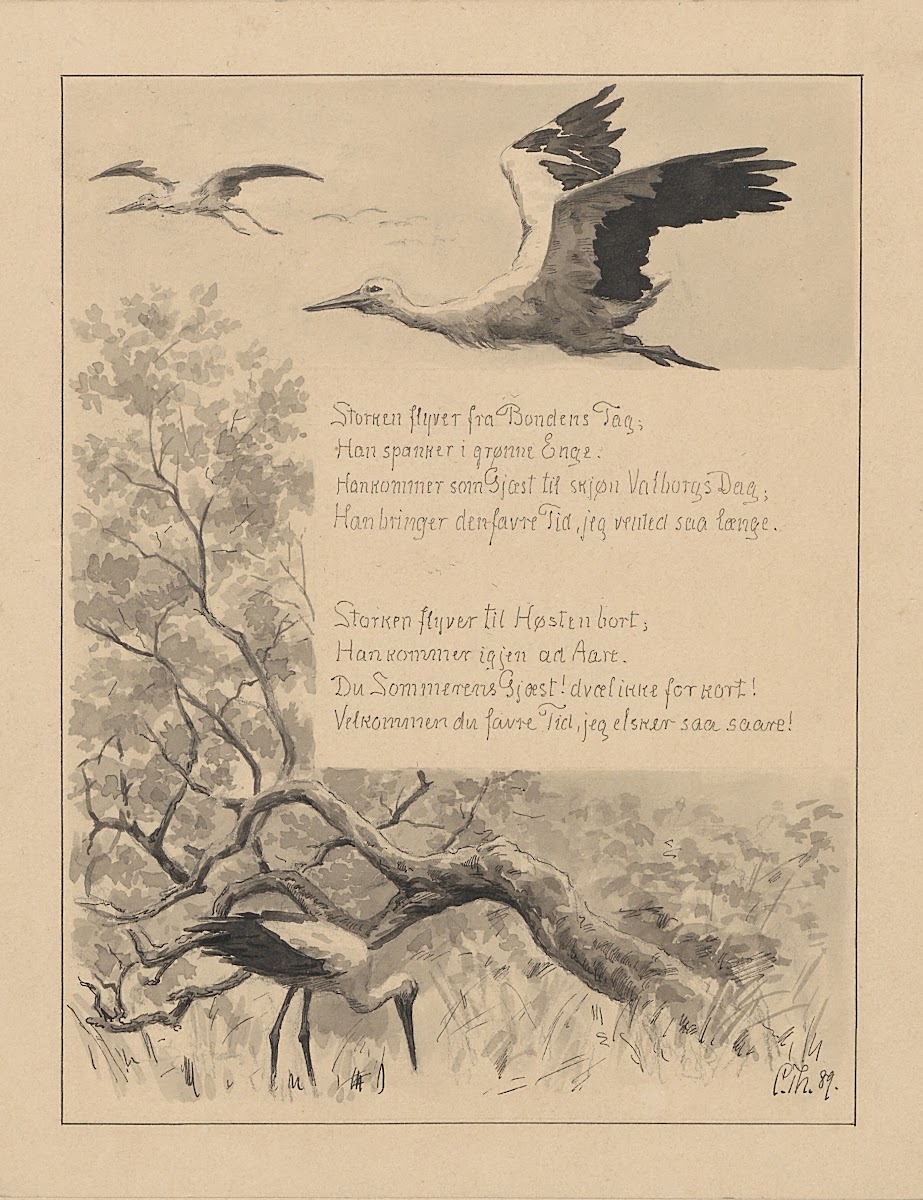 Storken sidder på Bondens Tag 1889
