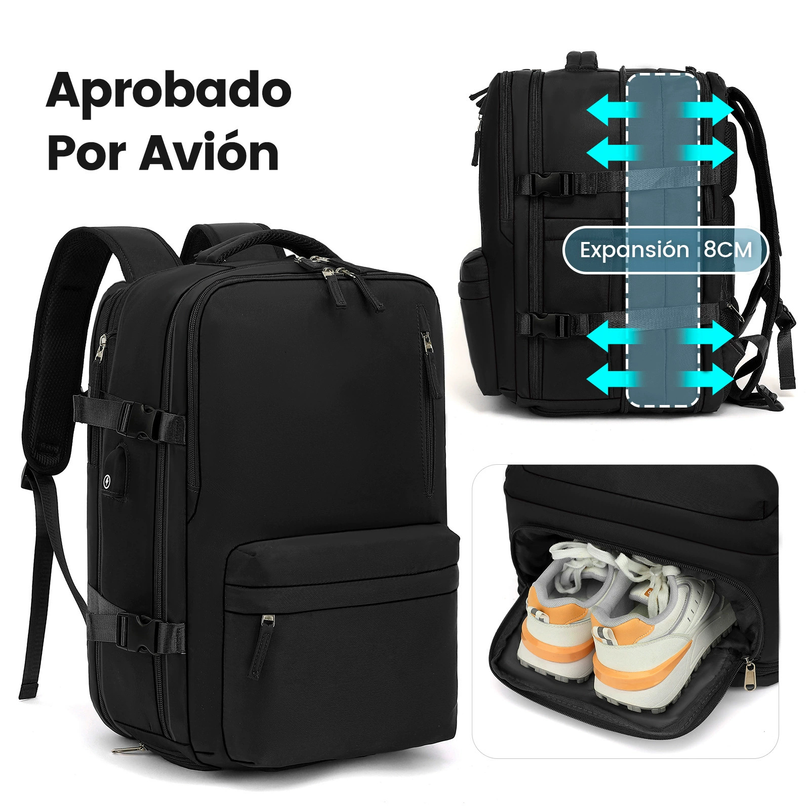 Expandable travel backpack, 36–55 L, for laptops