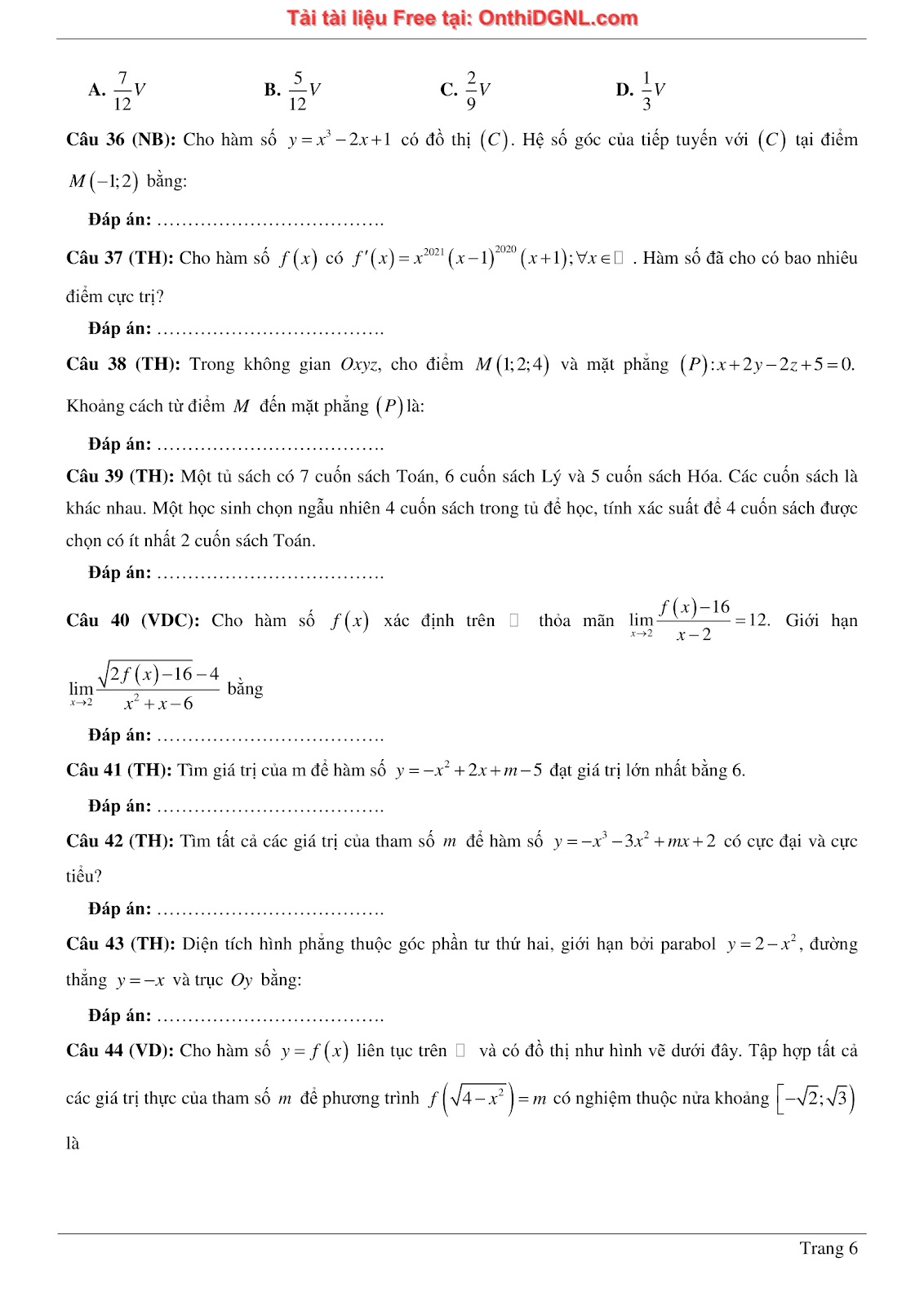 1300 bài tập môn Toán - Ôn thi ĐGNL ĐHQG Hà Nội Phần 3