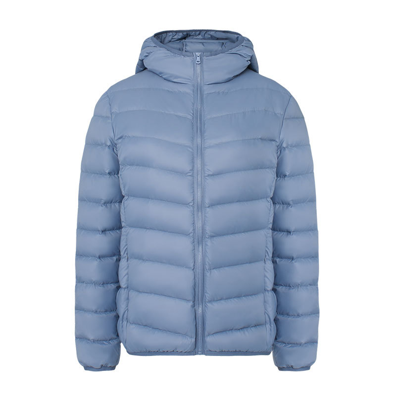 Light women's down jacket with a hood, water-repellent