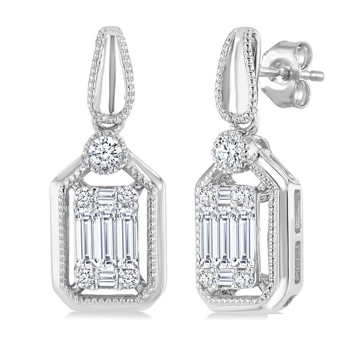 Emerald Shape Fusion Diamond Earrings