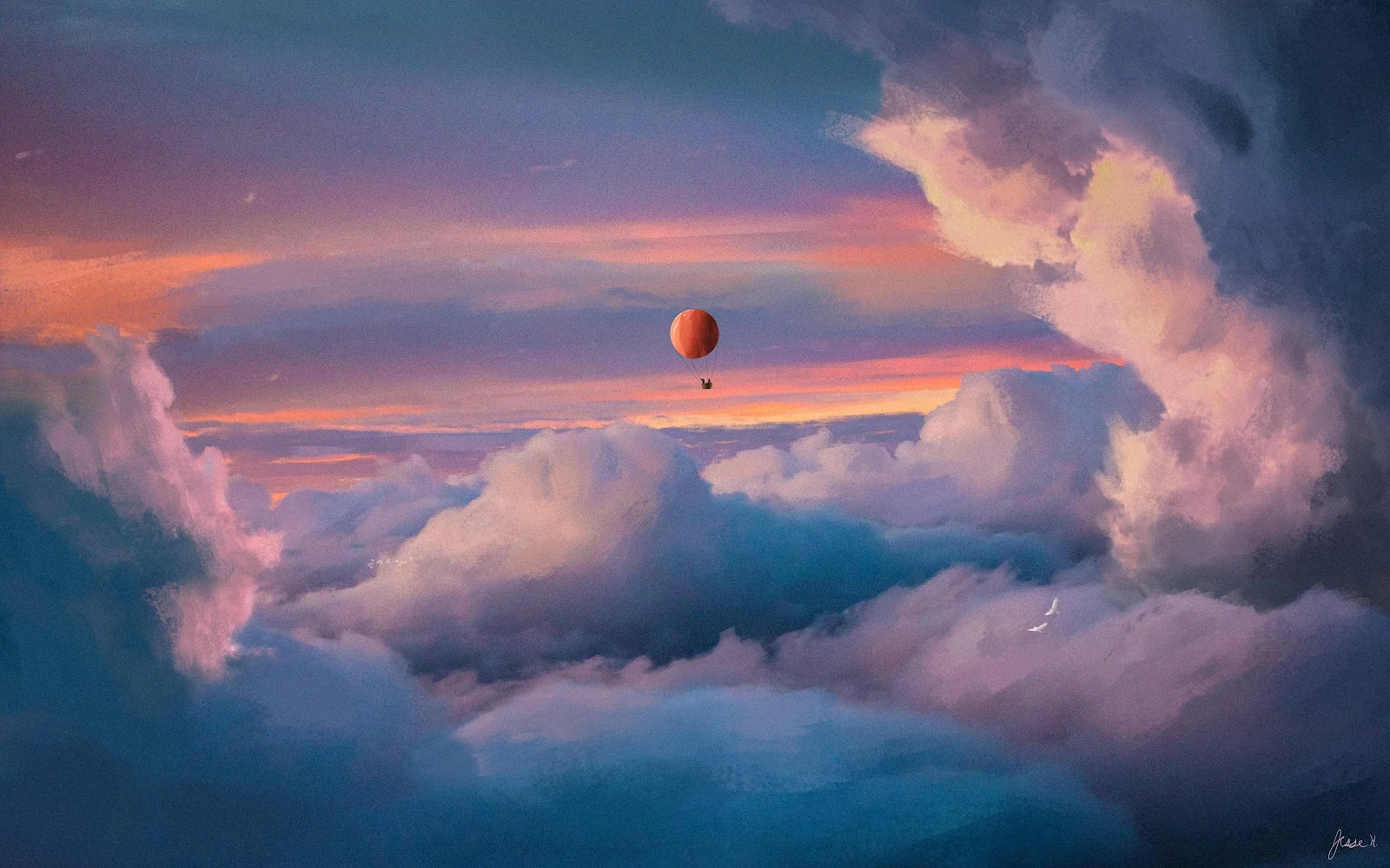 Red Balloon Above The Clouds - Digital Illustration 5K Wallpaper (6000x3750)
