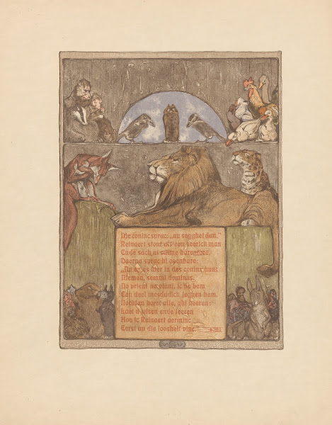 Fox Reinaert before lion Nobel and other animals in tribunal 1910