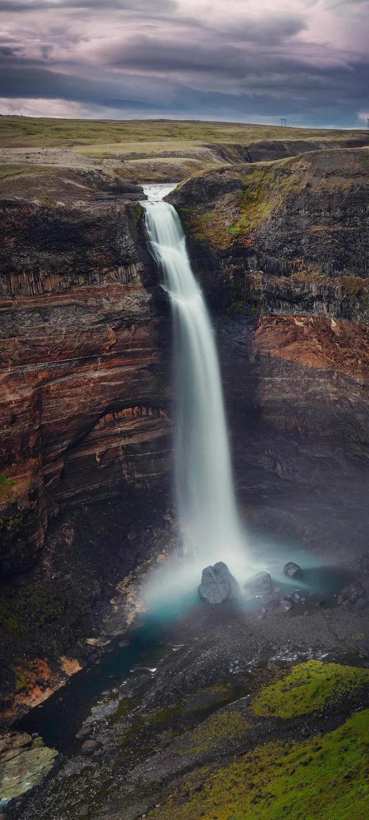 Dramatic Waterfall In Rugged Canyon - Long Exposure Nature Photography Full HD iPhone Wallpaper (1080x2400)