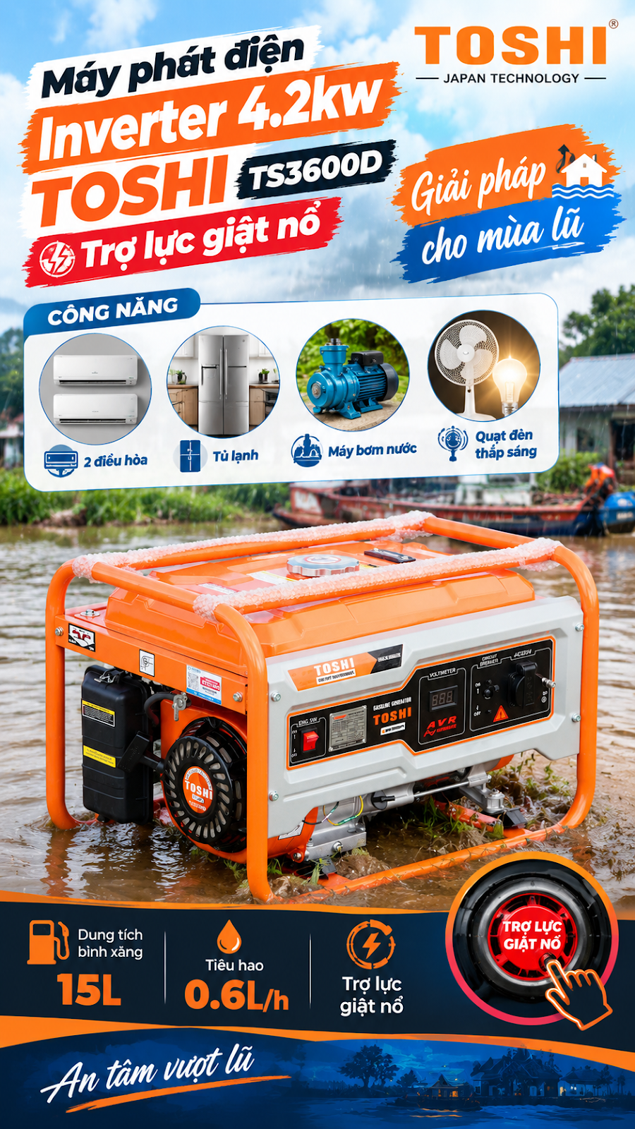 Máy phát điện 4.2Kw Toshi TS3600D