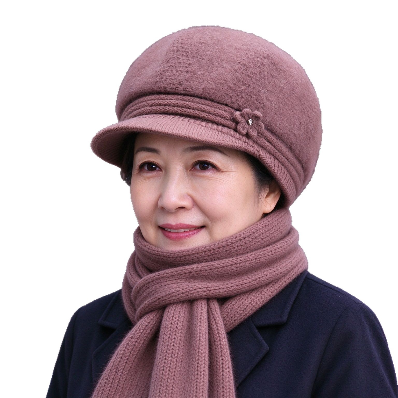 Winter knitted set for women: hat and scarf with ear protection