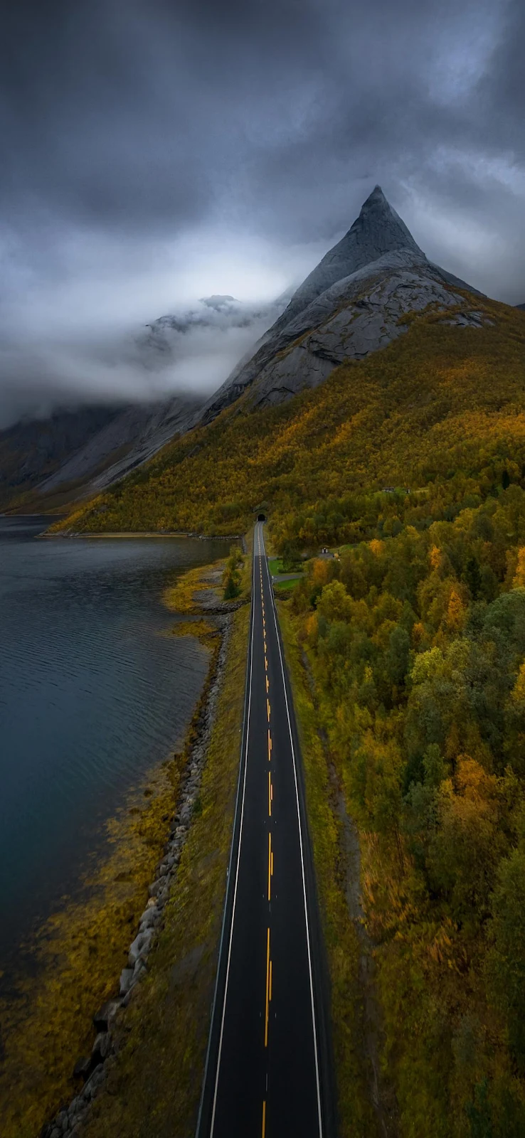 Straight Road To The Mountain Peak - Moody Landscape Photo Full HD iPhone Wallpaper (1200x2600)