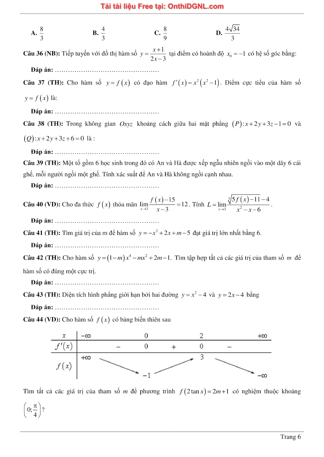 1300 bài tập môn Toán - Ôn thi ĐGNL ĐHQG Hà Nội Phần 9