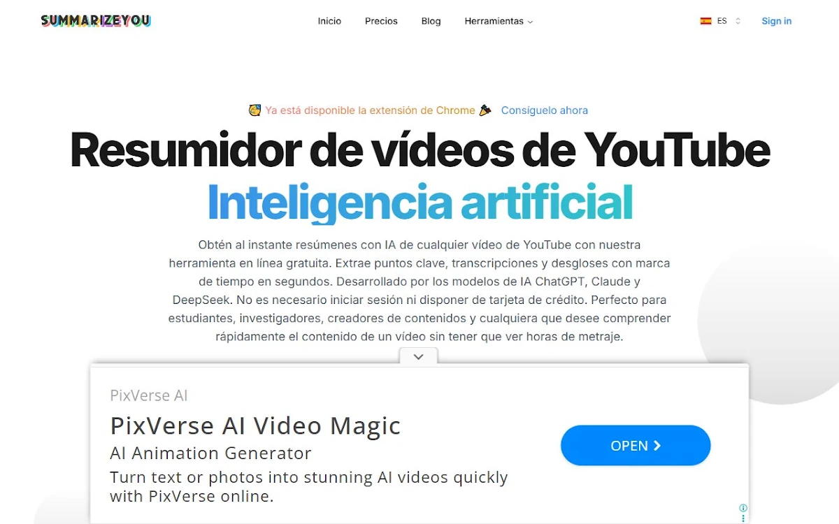 Captura de YouTube Video Summarizer AI-Powered