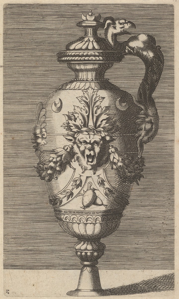 Vase with Lid Decorated with a Mask and Garlands 17th century