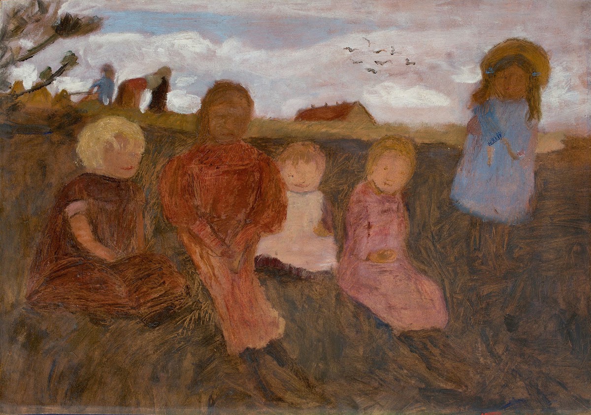Fünf Kinder an einem Hang rechts Elsbeth 1902