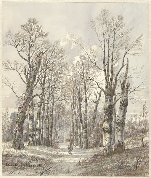 Winterlandschap met houtsprokkelaar op bospad 1813   1856