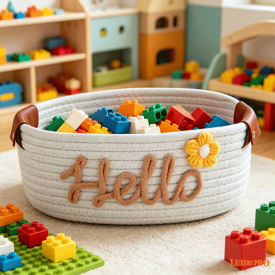 Leather Handle Storage Basket