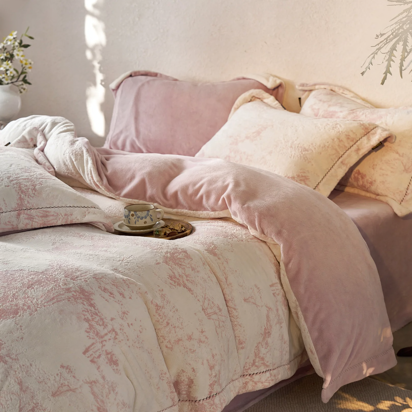 Quilted bedding set made of milk fibers, winter