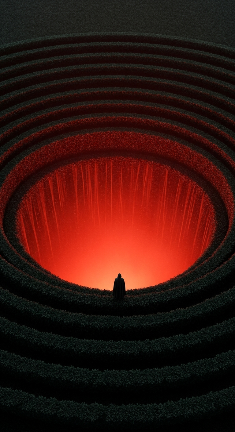 Solitary Figure at the Edge of a Giant Chasm Filled with Red Glowing Light - Free 4K mobile Wallpaper