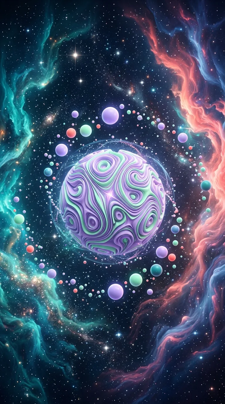 Surreal Cosmic Landscape with Lavender Orbs and Teal Nebulae - Free 4K mobile Wallpaper
