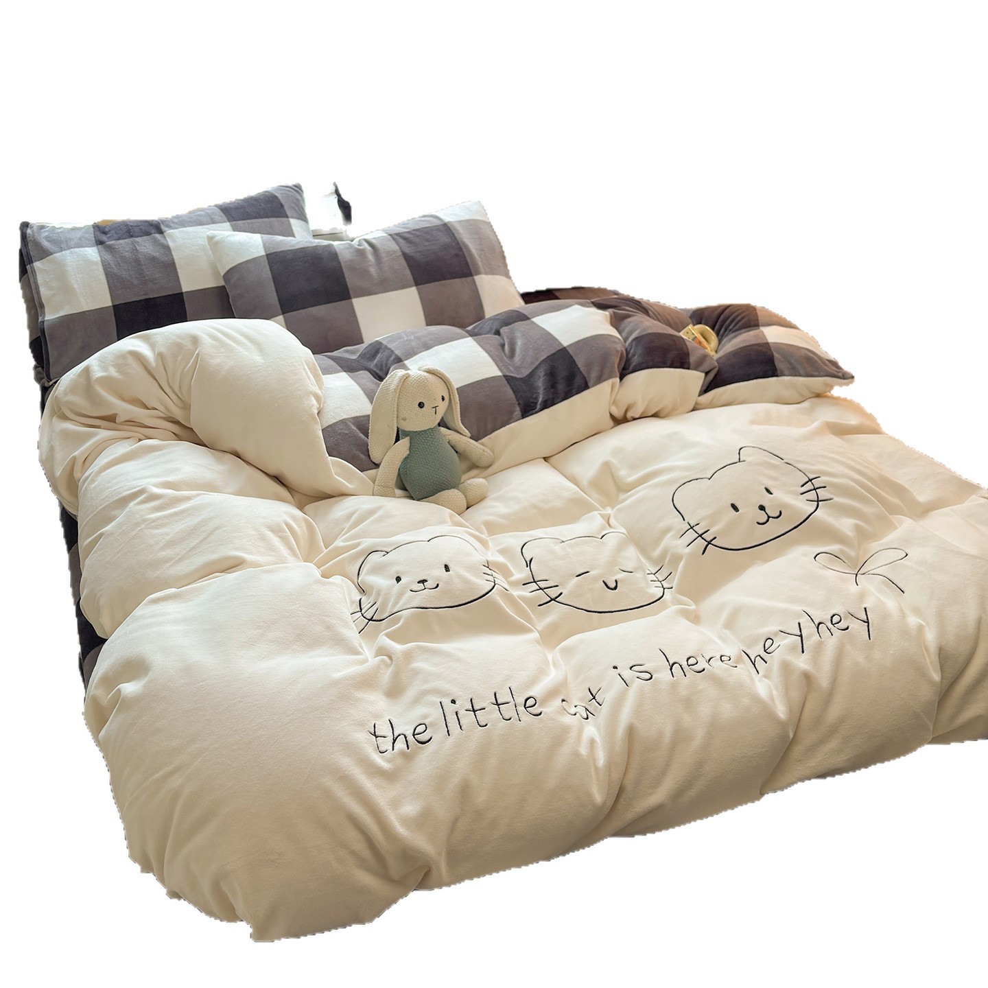 Winter bedding set made of milk fiber fleece, double-sided