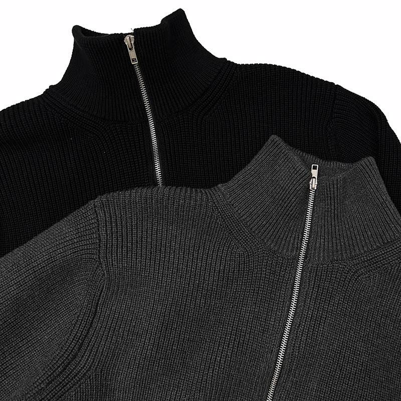 Unisex knitted pullover, half-zip, wool blend