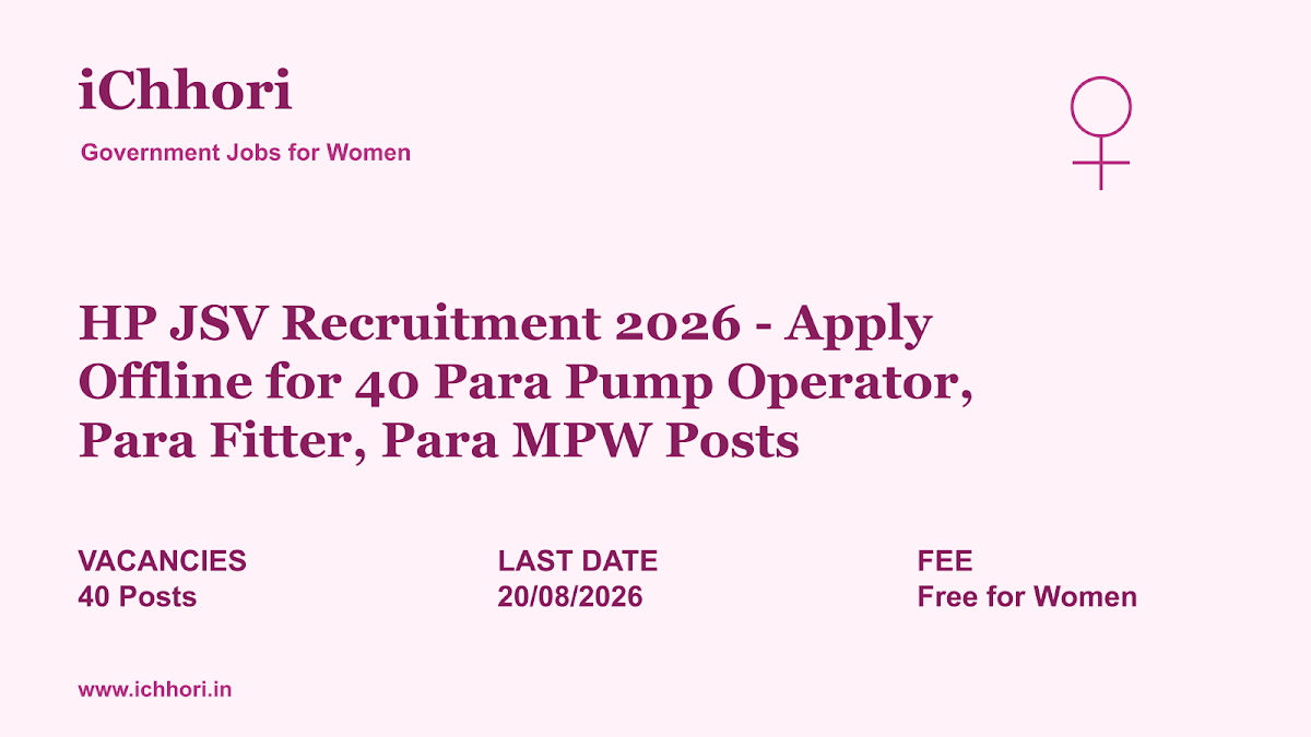 HP JSV Recruitment 2026 - Apply Offline for 40 Para Pump Operator, Para Fitter, Para MPW Posts - iChhori