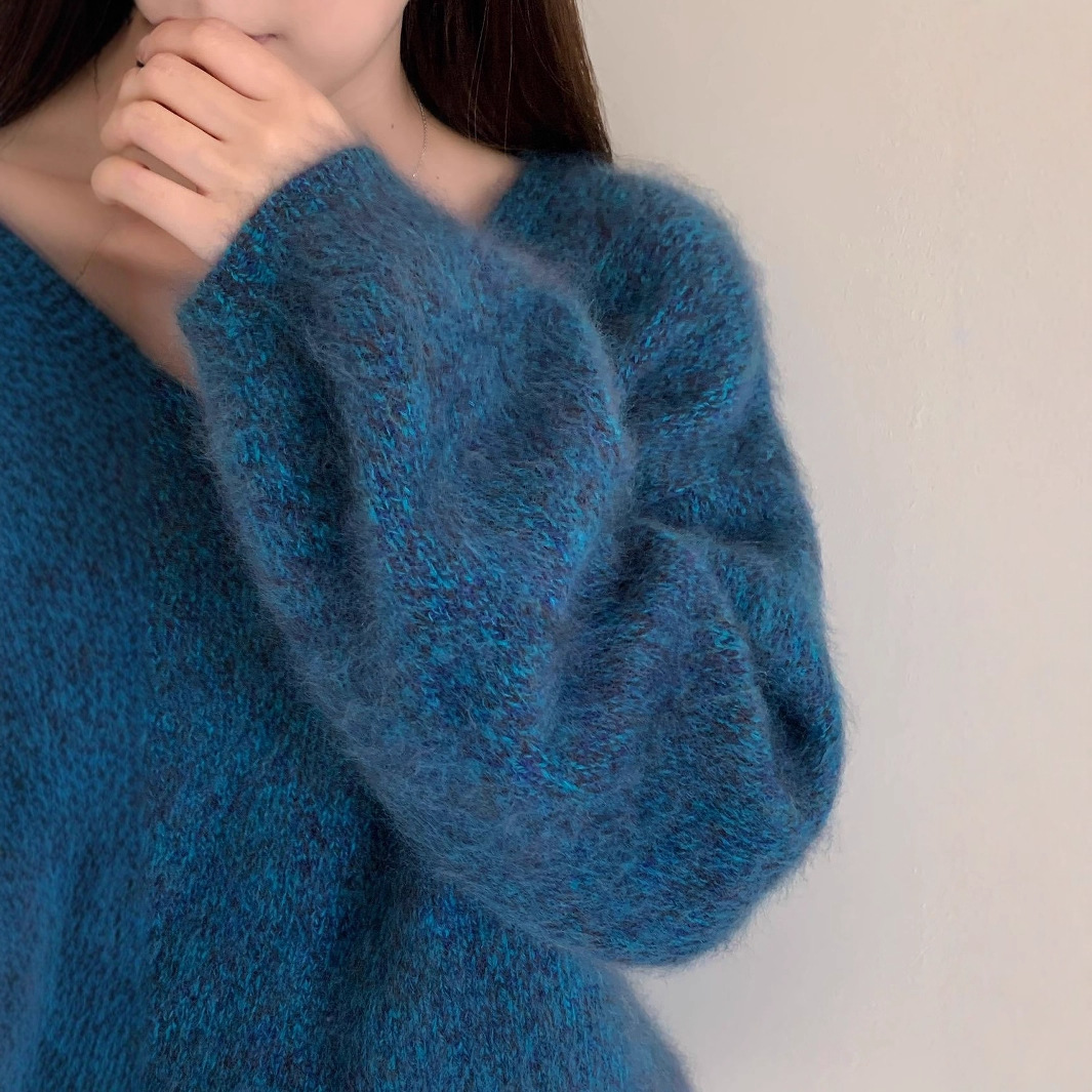 Women's V-neck Sweater, Wool-Cashmere, Brushed