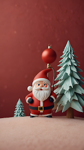 Clay Santa Figure with Mini Christmas Tree and Red Ornament