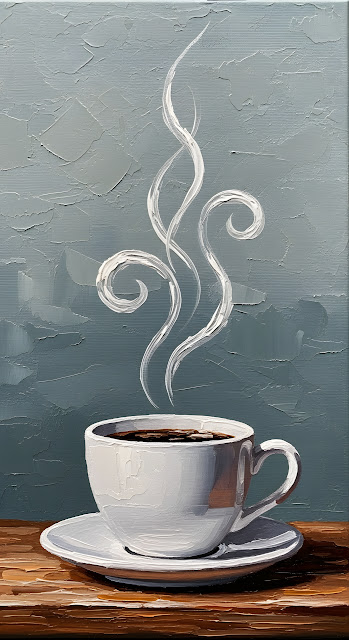 Artistic Oil Painting of Steaming Coffee Cup on Saucer - Free mobile Wallpaper