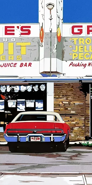 1980s, Graphic Design, Eizin Suzuki, American Cars, Line Art, Vibrant Wallpaper Background