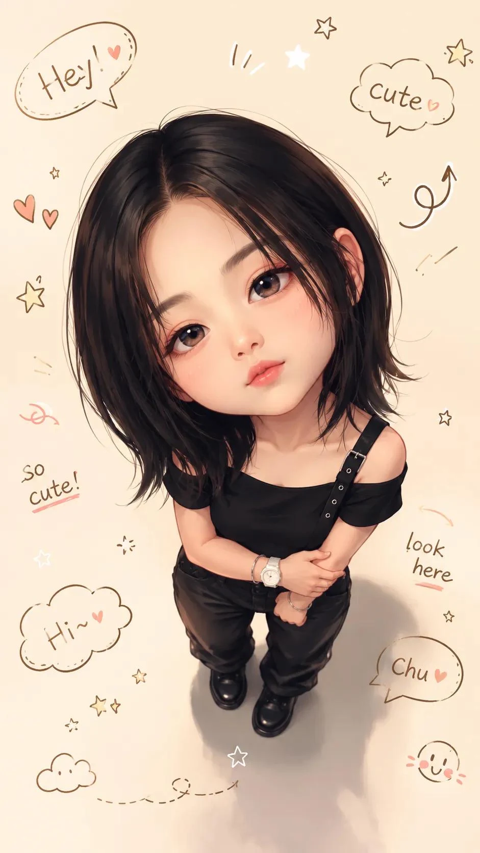 Ilustración de un lindo avatar chibi semirrealista