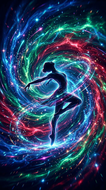 Silhouette of a Dancer in a Vibrant Cosmic Energy Storm - Free mobile Wallpaper