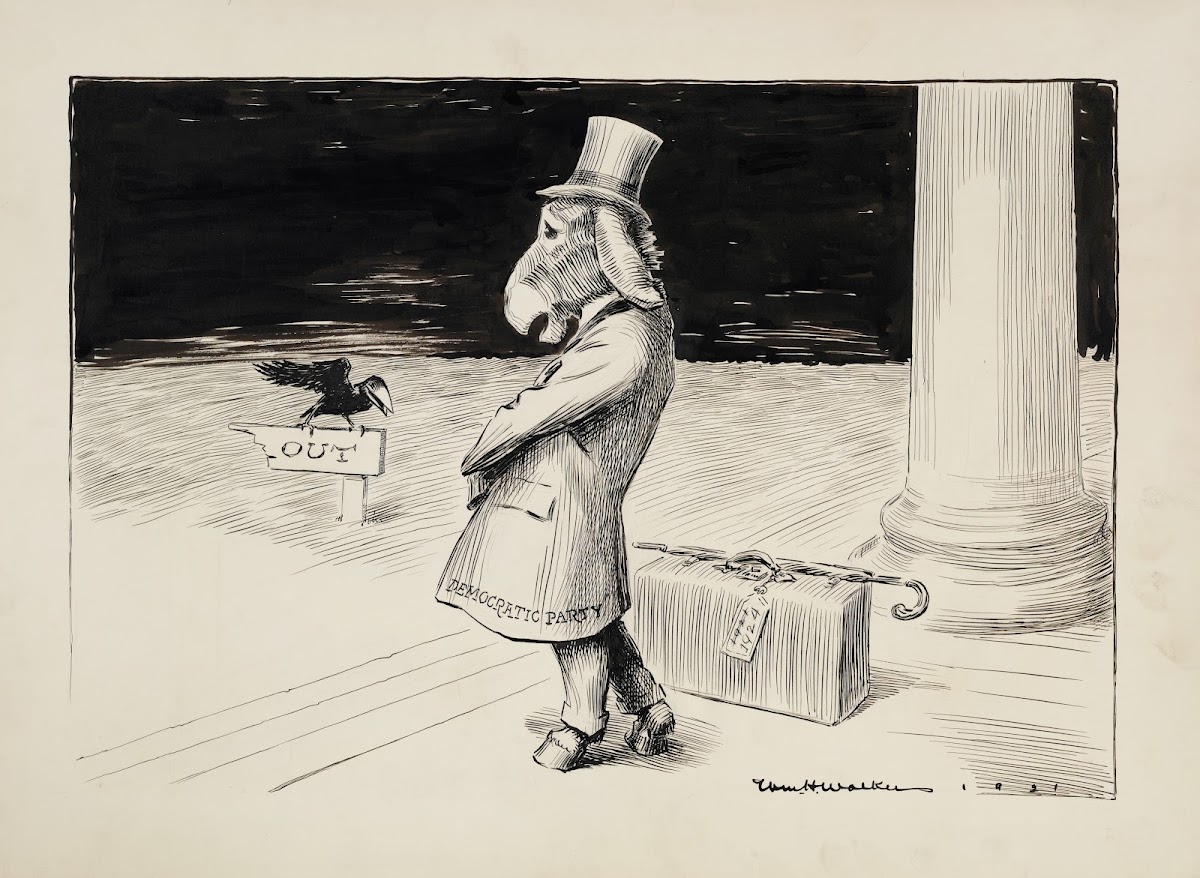 The Democratic Party donkey stands on the steps of the capitol forced to leave 1