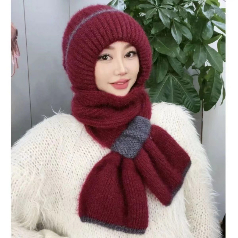 Knitted beanie and scarf set, lined, windproof