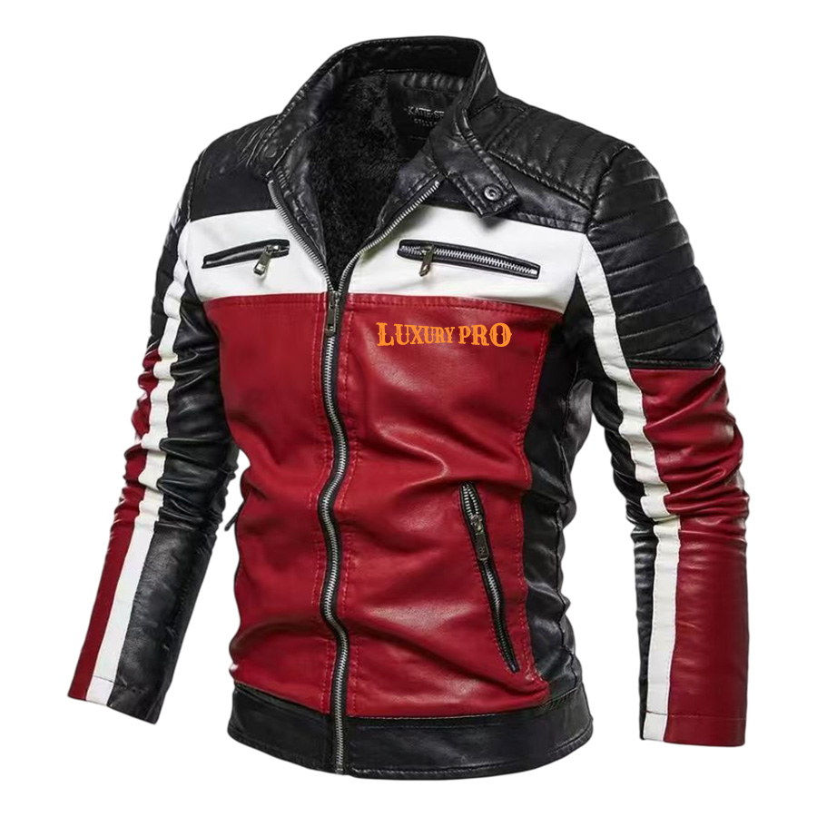 2D Red & White Panel Leather Jacket