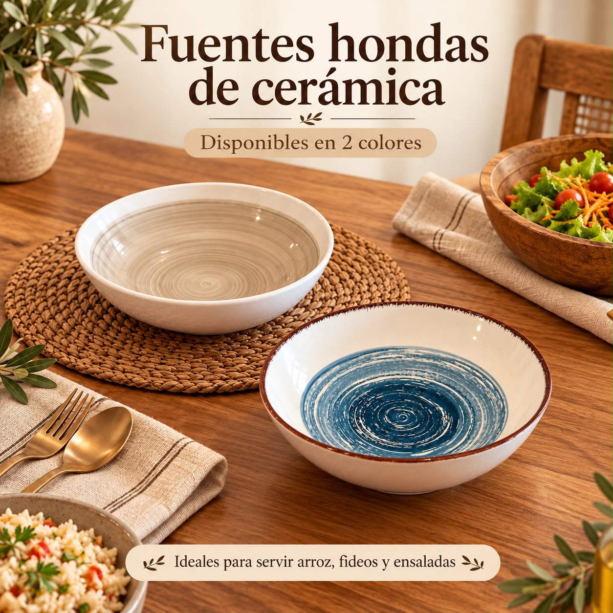 Fuente honda diseño espiral – marrón y celeste