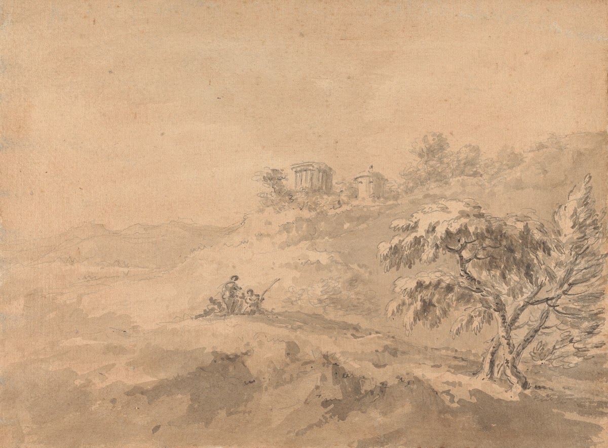 Two Men in a Landscape and a Castle on a Hill 1769