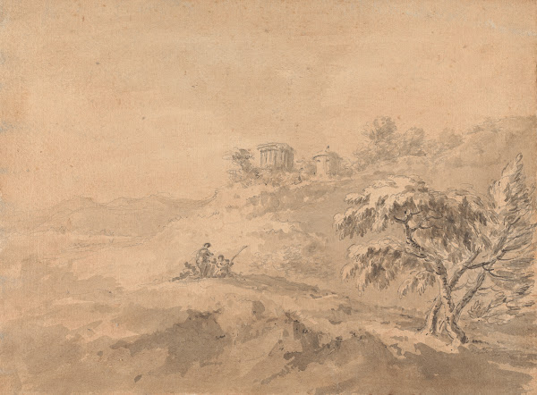 Two Men in a Landscape and a Castle on a Hill 1769