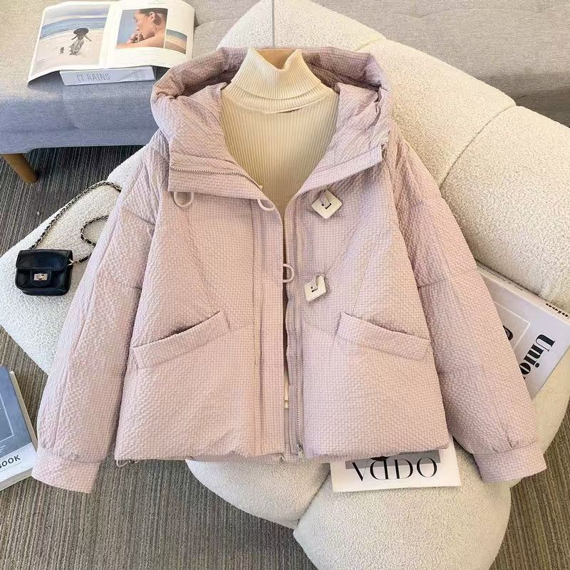 Kurze Damen-Steppjacke mit Kapuze, lockere Passform